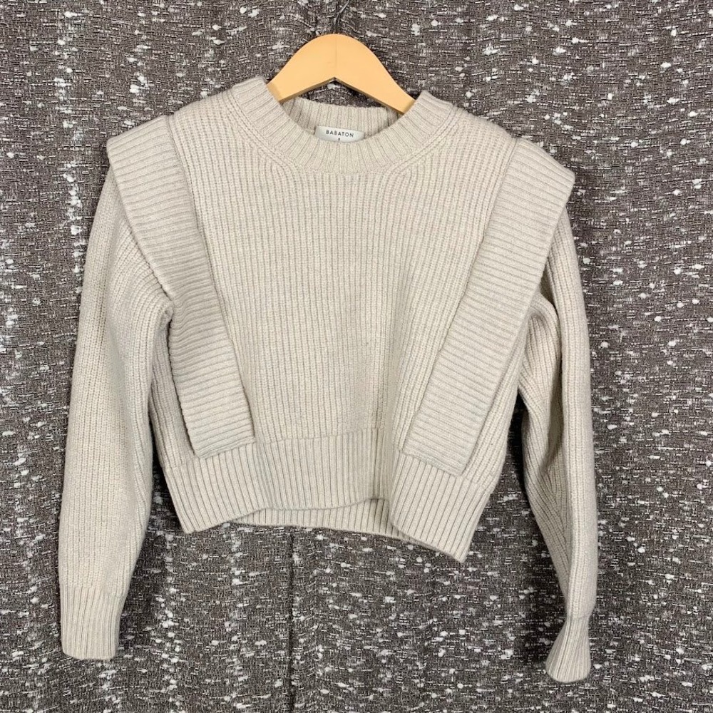 Aritzia Babaton Grazia Merino Wool Sweater Beige Minimalist Quiet Luxury Size 0